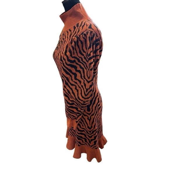 Ulla Johnson Joni Animal Print Puff Sleeve Wool Sweater Dress In Rust Women’s L - Picture 13 of 16